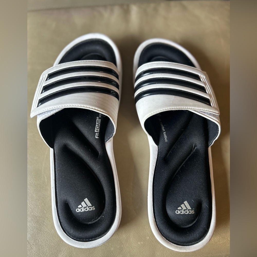 Adidas Black and White Slide Sandals